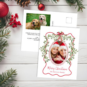 Cartes Pour Fêtes Annuelles Joyeux Noël Cadre Ondulé Rouge Guirlande de Fleurs