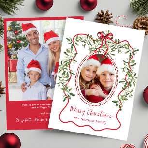 Cartes Pour Fêtes Annuelles Joyeux Noël Cadre Ondulé Rouge Guirlande de Photo