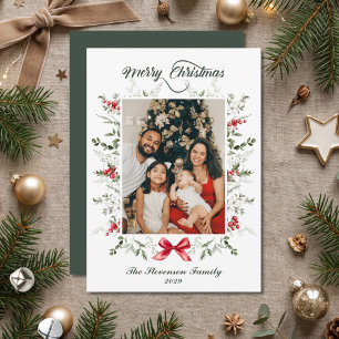 Cartes Pour Fêtes Annuelles Joyeux Noël Cadre Photo Botanique Aquarelle