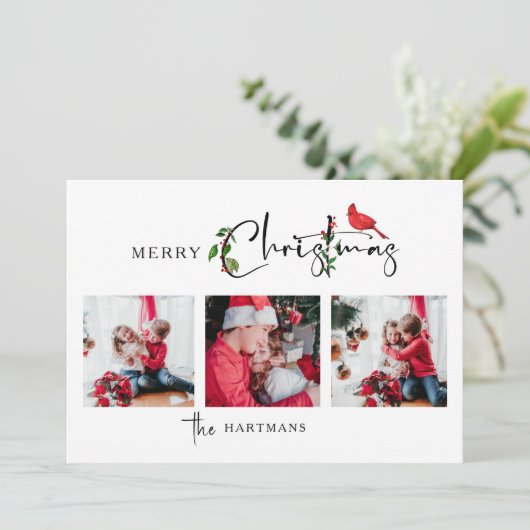 Cartes Pour Fêtes Annuelles Joyeux Noël Calligraphie Botanique 3 Photo (Debout devant)