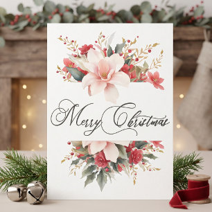 Cartes Pour Fêtes Annuelles Joyeux Noël Calligraphie Floral Aquarelle