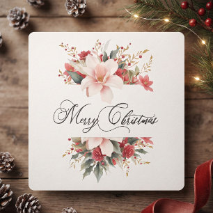 Cartes Pour Fêtes Annuelles Joyeux Noël Calligraphie Floral Aquarelle