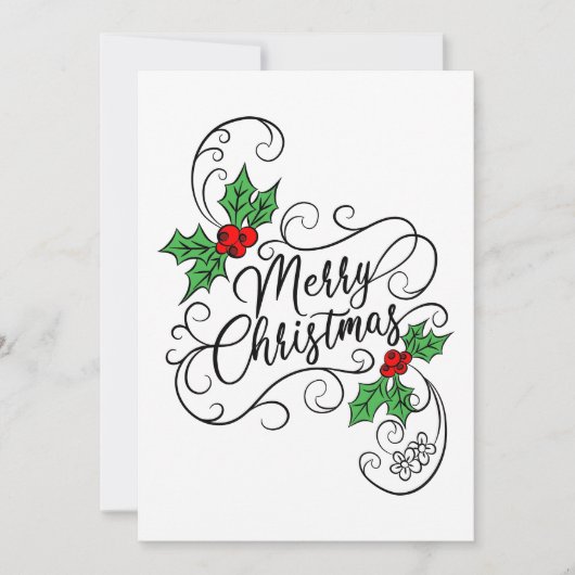 Cartes Pour Fêtes Annuelles Joyeux Noël Calligraphie Holly Salutation (Devant)