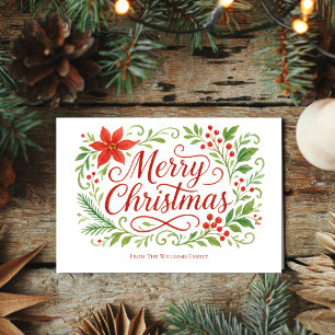 Cartes Pour Fêtes Annuelles Joyeux Noël Calligraphie Rouges Poinsettias
