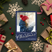 Cartes Pour Fêtes Annuelles Joyeux Noël Calligraphie Script Navy Blue Plaid