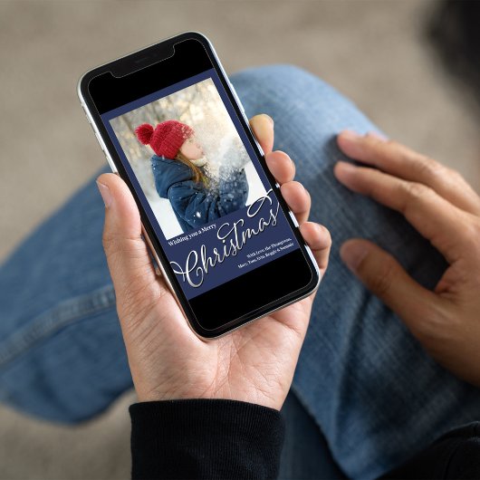 Cartes Pour Fêtes Annuelles Joyeux Noël Calligraphie Script Navy Blue Plaid