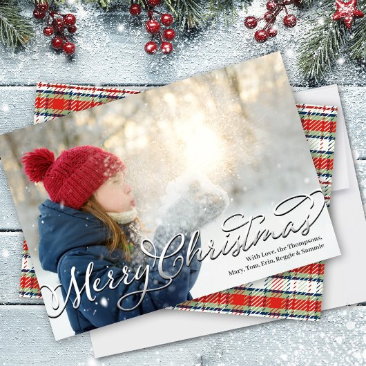 Cartes Pour Fêtes Annuelles Joyeux Noël Calligraphie Script Red Plaid
