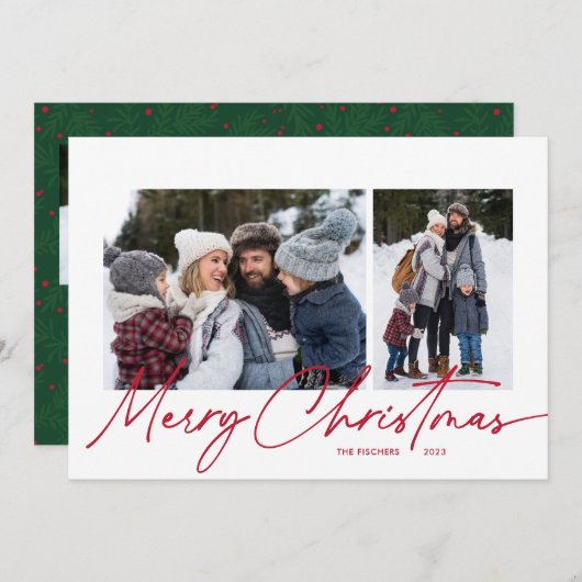 Cartes Pour Fêtes Annuelles Joyeux Noël Calligraphie Script Simple 4 Photo (Devant / Derrière)