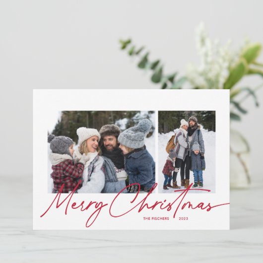 Cartes Pour Fêtes Annuelles Joyeux Noël Calligraphie Script Simple 4 Photo (Debout devant)