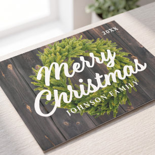 Cartes Pour Fêtes Annuelles Joyeux Noël Campagne Guirlande de pin rustique en