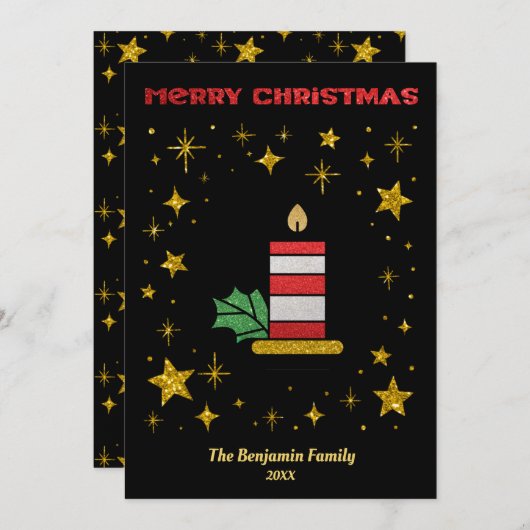 Cartes Pour Fêtes Annuelles Joyeux Noël Candle Stars Parties scintillant Éléga (Devant / Derrière)