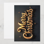 Cartes Pour Fêtes Annuelles "Joyeux Noël" caractères dorés en anglais (Devant / Derrière)