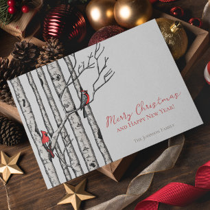 Cartes Pour Fêtes Annuelles Joyeux Noël Cardinals Branches de bijoux Photo