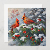 Cartes Pour Fêtes Annuelles Joyeux Noël Cardinaux rouges avec des Baies Sauvag (Devant / Derrière)