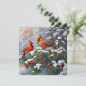Cartes Pour Fêtes Annuelles Joyeux Noël Cardinaux rouges avec des Baies Sauvag (Debout devant)