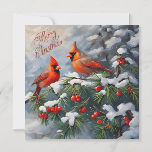 Cartes Pour Fêtes Annuelles Joyeux Noël Cardinaux rouges avec des Baies Sauvag (Devant)