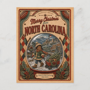 Cartes Pour Fêtes Annuelles Joyeux Noël Caroline du Nord Globe de Neige Vintag