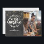 Cartes Pour Fêtes Annuelles Joyeux Noël Chalkboard Entreprise Photo<br><div class="desc">Avec son nom d'entreprise,  ses photos et ses messages de vacances sous forme de typographie élégante et ses élégants flocons d'or sur un arrière - plan de tableau noir. Conçu par Thisisnotme©</div>
