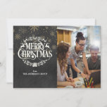 Cartes Pour Fêtes Annuelles Joyeux Noël Chalkboard Entreprise Photo<br><div class="desc">Avec son nom d'entreprise,  ses photos et ses messages de vacances sous forme de typographie élégante et ses élégants flocons d'or sur un arrière - plan de tableau noir. Conçu par Thisisnotme©</div>