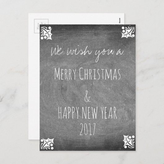 Cartes Pour Fêtes Annuelles Joyeux Noël Chalkboard Typographie Holly (Devant / Derrière)