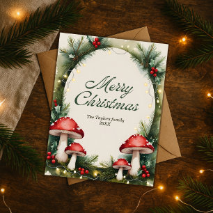 Cartes Pour Fêtes Annuelles Joyeux Noël champignon forêt aquarelle