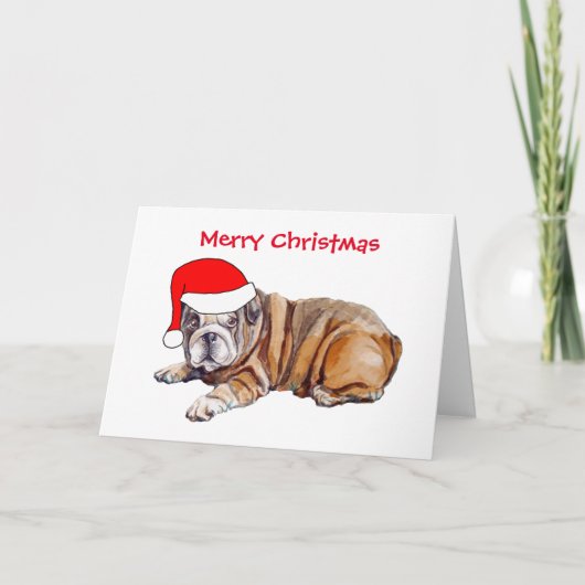 Cartes Pour Fêtes Annuelles Joyeux Noël Chapeau de Santa Bulldog Mignon (Devant)