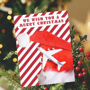 Cartes Pour Fêtes Annuelles Joyeux Noël Chapeau Rouge de Père Noël & Avion, Ra