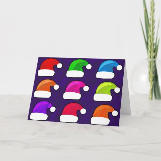 Cartes Pour Fêtes Annuelles Joyeux Noël Chapeaux de Noël Rouge Bleu pourpre Ve (Devant)