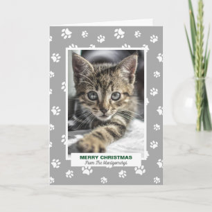 Cartes Pour Fêtes Annuelles Joyeux Noël Chat avec Empreintes de Patte Photo d'