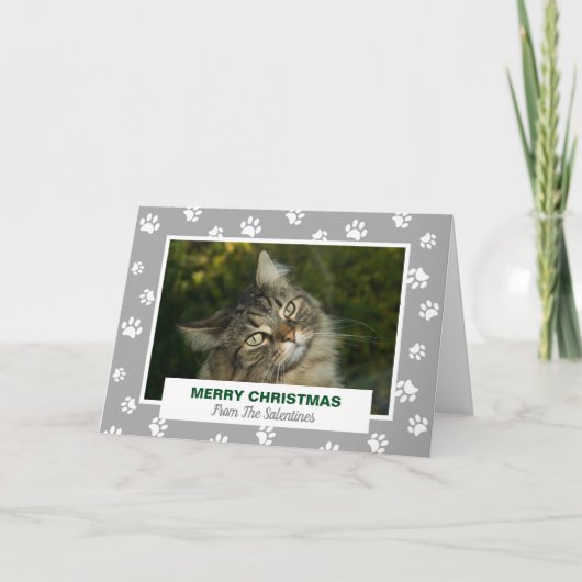 Cartes Pour Fêtes Annuelles Joyeux Noël Chat Blanc Empreintes de pattes Animau (Devant)