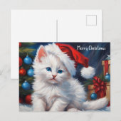 Cartes Pour Fêtes Annuelles Joyeux Noël Chat blanc et Arbre de Noël (Devant / Derrière)