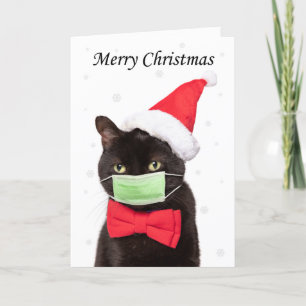 Cartes Pour Fêtes Annuelles Joyeux Noël Chat Mignon avec Chapeau de Père Noël