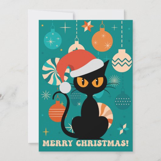 Cartes Pour Fêtes Annuelles Joyeux Noël Chat Moderne de Milieu de Siècle en Ch (Devant)