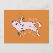 Cartes Pour Fêtes Annuelles Joyeux Noël Chat Rose Lumière de Noël (Devant)
