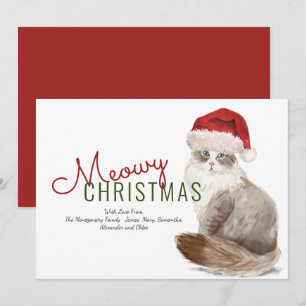 Cartes Pour Fêtes Annuelles Joyeux Noël Chat Sibérien Chapeau de Père Noël Aqu