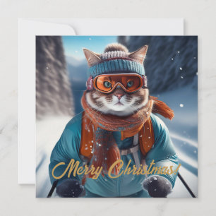 Cartes Pour Fêtes Annuelles Joyeux Noël Chat ski