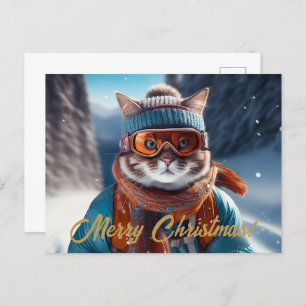 Cartes Pour Fêtes Annuelles Joyeux Noël Chat ski