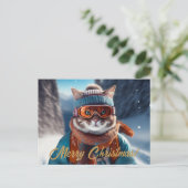 Cartes Pour Fêtes Annuelles Joyeux Noël Chat ski (Debout devant)