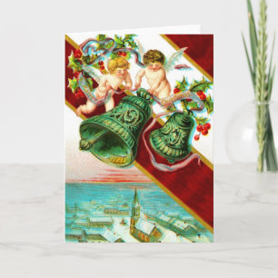 Cartes Pour Fêtes Annuelles Joyeux Noël, chérubins et cloches