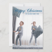 Cartes Pour Fêtes Annuelles Joyeux Noël Chic Bleu Cursive Photo Script (Devant)