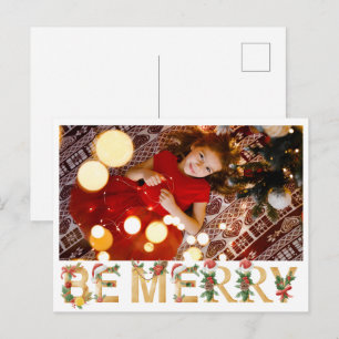 Cartes Pour Fêtes Annuelles Joyeux Noël Chic Lettres Dorées Photo de Famille
