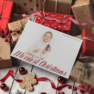 Cartes Pour Fêtes Annuelles Joyeux Noël Chic Rouge Script superposition photo