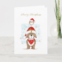Joyeux Noël Chien et Oiseau Mignon