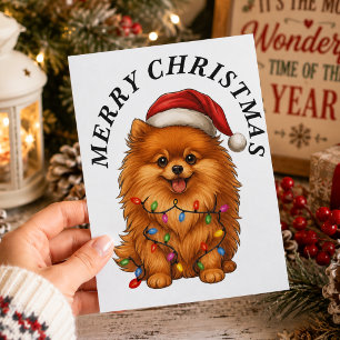 Cartes Pour Fêtes Annuelles Joyeux Noël Chien Pomeranian Mignon Chapeau de Pèr