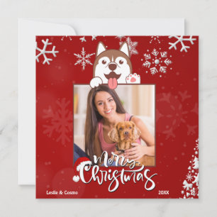 Cartes Pour Fêtes Annuelles Joyeux Noël Chien rouge Animal de compagnie 1 Phot