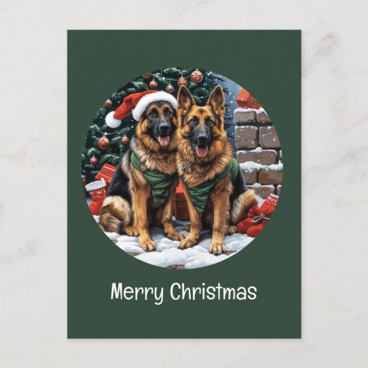 Cartes Pour Fêtes Annuelles Joyeux Noël Chiens bergers allemands (Devant)