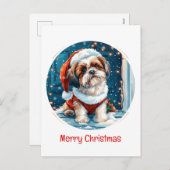 Cartes Pour Fêtes Annuelles Joyeux Noël Chih Tzu Père Noël Chien (Devant / Derrière)