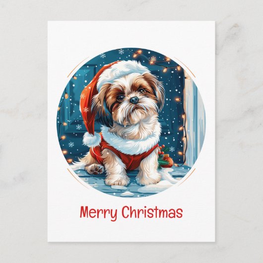 Cartes Pour Fêtes Annuelles Joyeux Noël Chih Tzu Père Noël Chien (Devant)