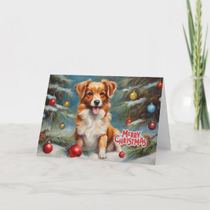 Cartes Pour Fêtes Annuelles Joyeux Noël chiot et décorations de fêtes