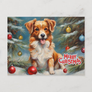 Cartes Pour Fêtes Annuelles Joyeux Noël chiot et décorations de fêtes